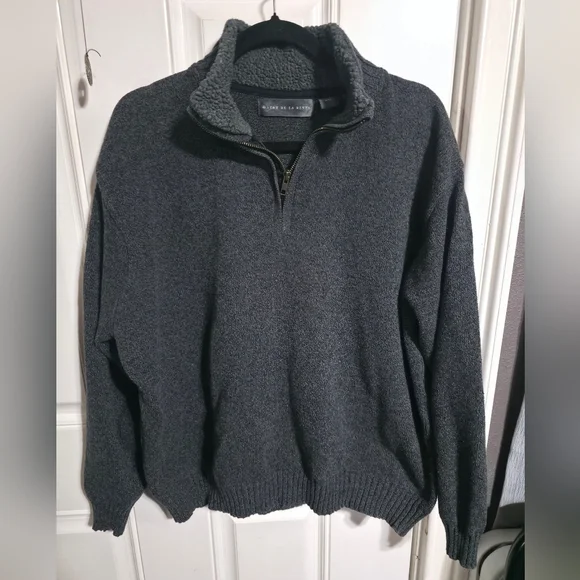 Oscar de la Renta Men's XXL Tight-Knit Pullover Sweater 1/4 Zip Mock Neck Gray - Picture 2 of 9